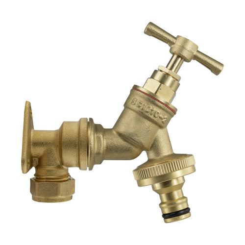 15mm Brass Wall Flange Kit with Brass Quick Connect Tap-0