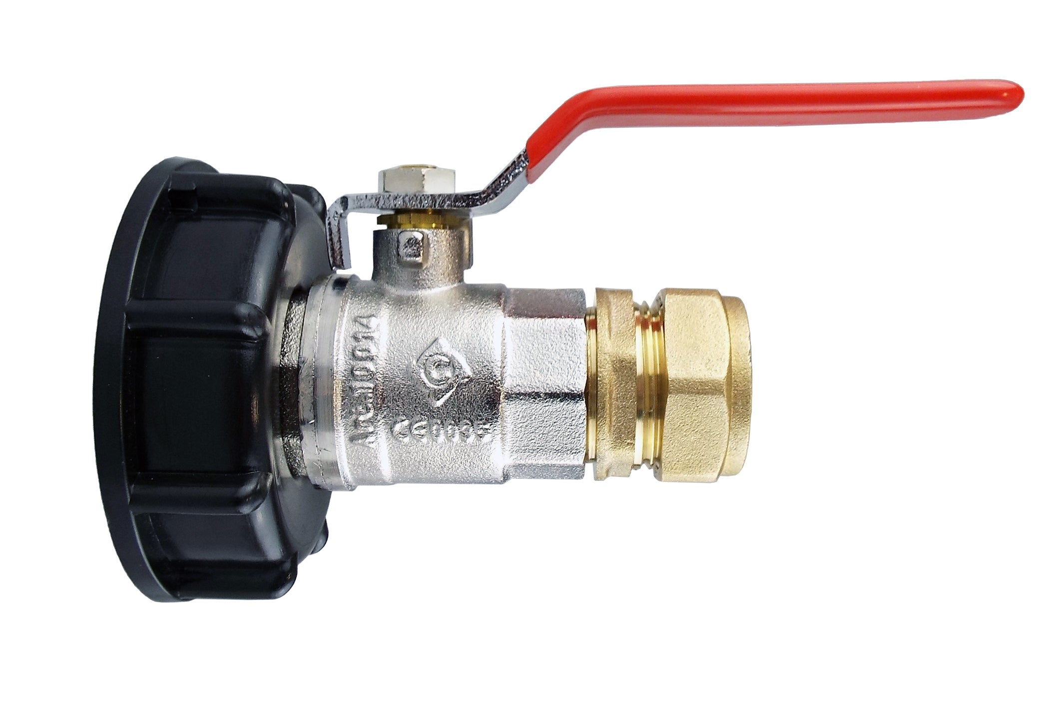 IBC 2” S60X6 Cap with Lever Valve and Brass Compression Straight ½” BSP – 15mm-0