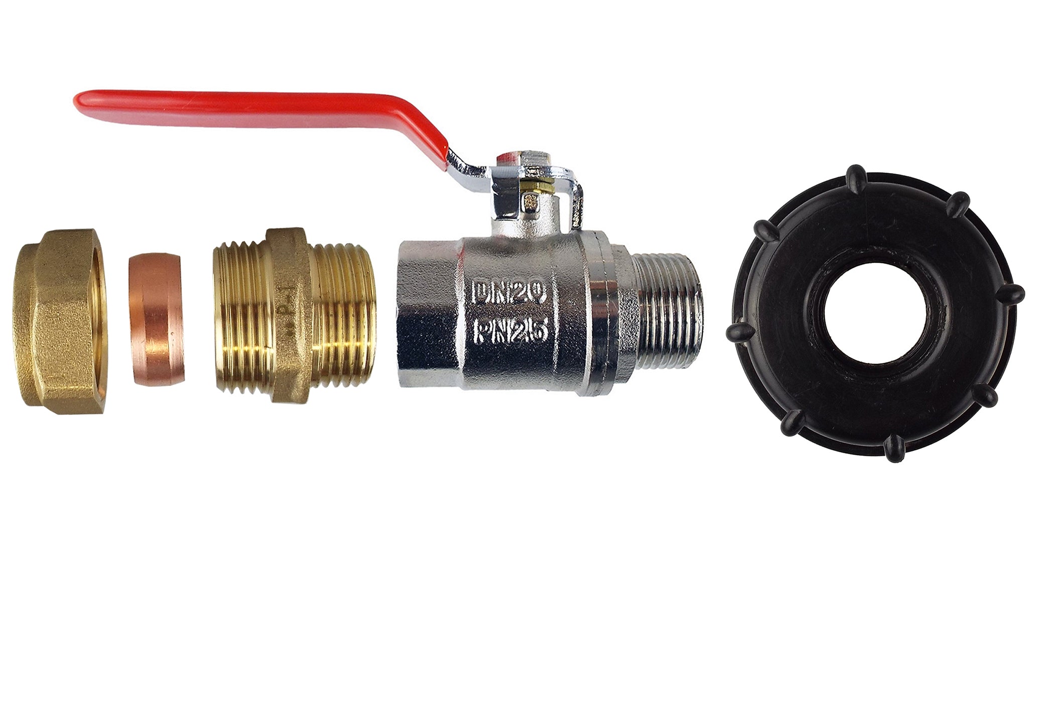 IBC 2” S60X6 Cap with Lever Valve and Brass Compression Straight ½” BSP – 15mm-1